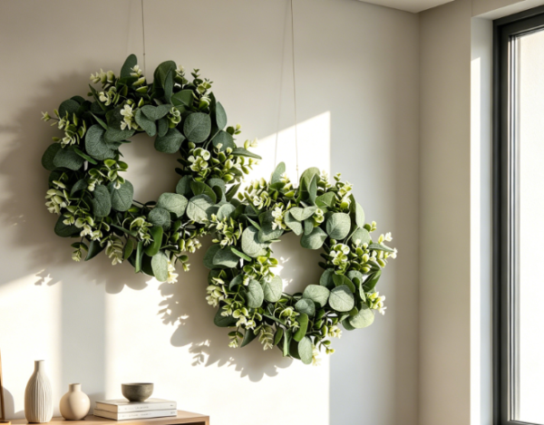 2PCS 11" Artificial Eucalyptus Wreath, Faux Green Leaves, Round Garland for Front Door, Wall or Window